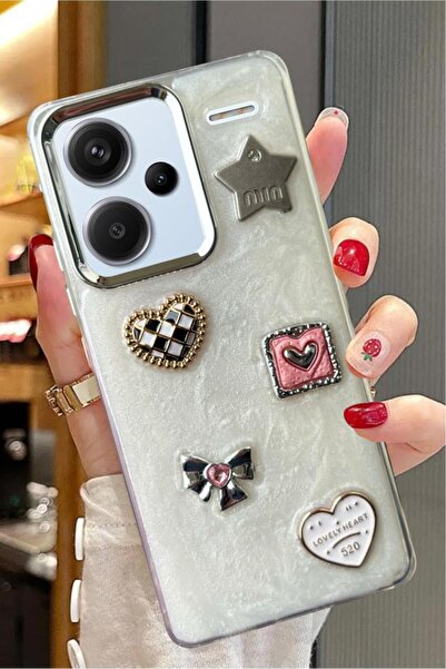 3GEN CASE غطاء صلب لامع لهاتف Xiaomi Redmi Note 13 Pro Plus 5G متوافق مع شريط حجري ثلاثي الأبعاد على شكل فراشة على شكل قلب لامع