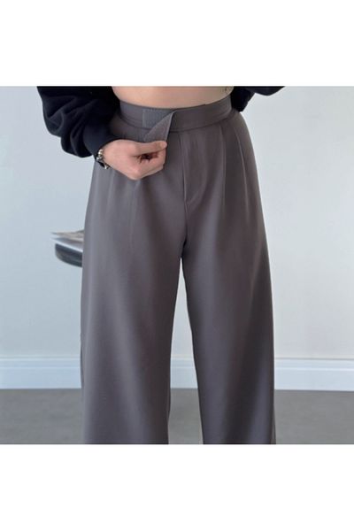 ModaDeniz Women's Gray Velcro Closure Comfortable Palazzo Lycra Stretch Waist Pants