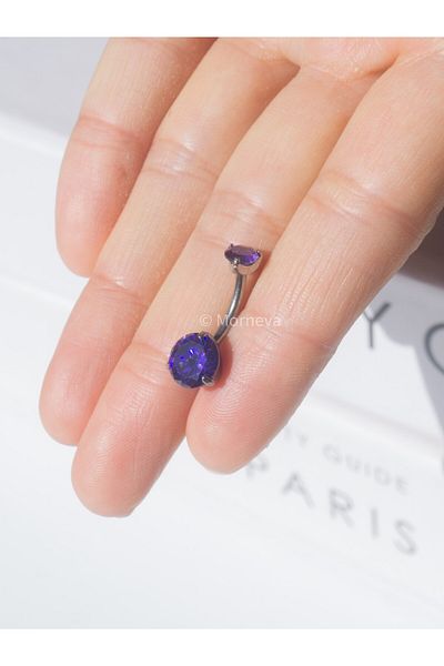 MORNEVA Titanium Purple Crystal Circle Stone Minimal Belly Button Ring