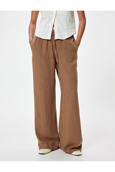 Koton Wide Leg Muslin Trousers with Pockets and Ties - Loose Fit