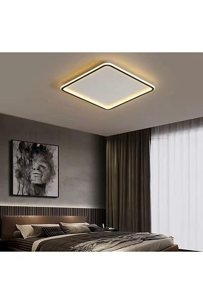 Vonalight 40X40Cm Square Pattern - 3 Light Color Led Ceiling Lamp, Chandelier, Plafonier, Lighting, Body White, Front Strip Black