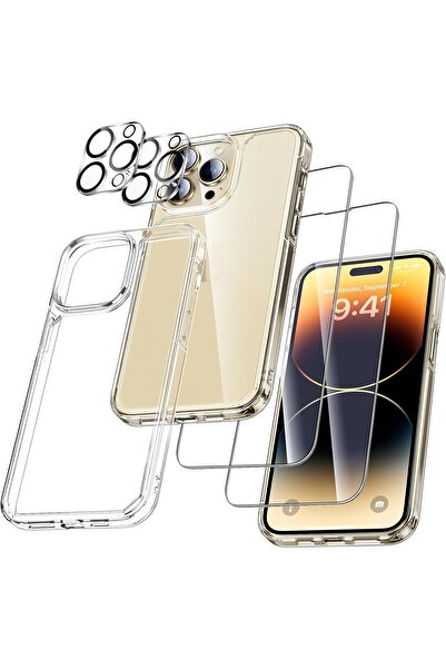 Evax (5'i 1 ARADA) iPhone 14 Pro Uyumlu 1 Şeffaf Kılıf + 2 Ekran Koruyucu + 2...