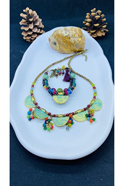 Porsuk Alternatif مجموعة أساور قلادة على شكل مروحة أصلية مصنوعة يدويًا