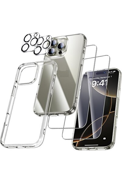 Evax (5'i 1 ARADA) iPhone 16 Pro Uyumlu 1 Şeffaf Kılıf + 2 Ekran Koruyucu + 2...