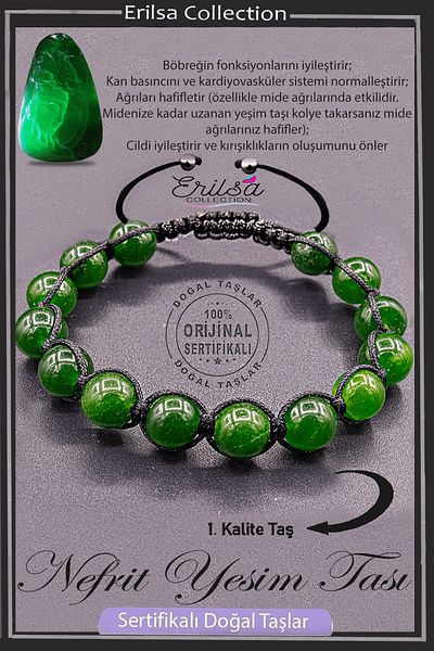 Erilsa Certified Aaa+ Quality Real Nephrite Jade Stone Bracelet