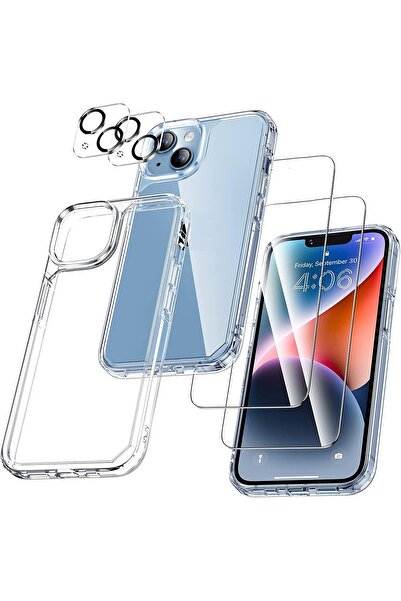 Evax (5'i 1 ARADA) iPhone 14 Uyumlu 1 Şeffaf Kılıf + 2 Ekran Koruyucu + 2 Kam...