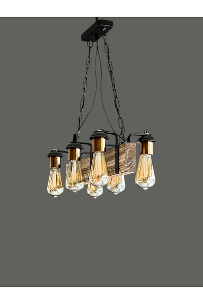 ONUR AVİZE Retro Vintage Antique and Modern Circuit Wood 6-Piece Rustic Lighting Product