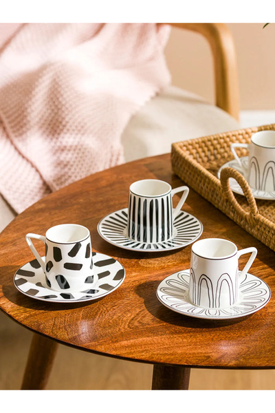 LC Waikiki LCW HOME Siyah Desenli 6 Kişilik Porselen Kahve Fincan Takımı T T