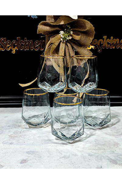 SEÇKİNEV Alya Gerçek Yaldızlı(Parlak Gold) Su Bardağı 400cc