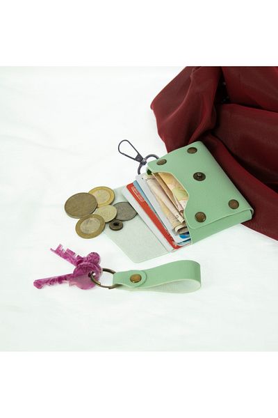 Miaju Light Green Color, Leather, Coin Purse Set with Hook, Best Gift for Special Occasions, Special Production