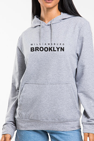 Superlife Γυναικείο φούτερ με κουκούλα, άνετο και λεπτό, με στάμπα Willamsburg Brooklyn spr24swk123