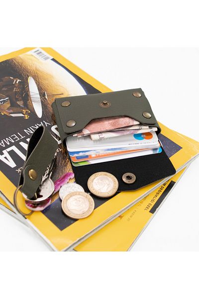 Miaju Green Color, Leather, Coin Purse Set with Hook, Best Gift for Special Occasions, Special Production