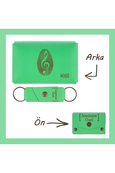 Miaju Pistachio Green, Music Pattern Custom Your Name Wallet and Keychain Set, Unforgettable Accessories Set for Your Loved