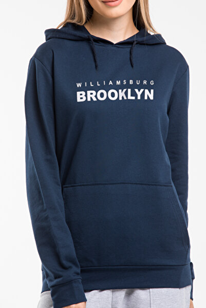 Superlife Γυναικείο φούτερ με κουκούλα, άνετο και λεπτό, με στάμπα Willamsburg Brooklyn spr24swk123