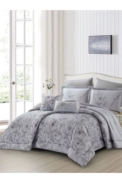 Donetella Cotton Printed Comforter Set 8-Pcs King Size(260 X 240 Cm) With 350 GSM Filling