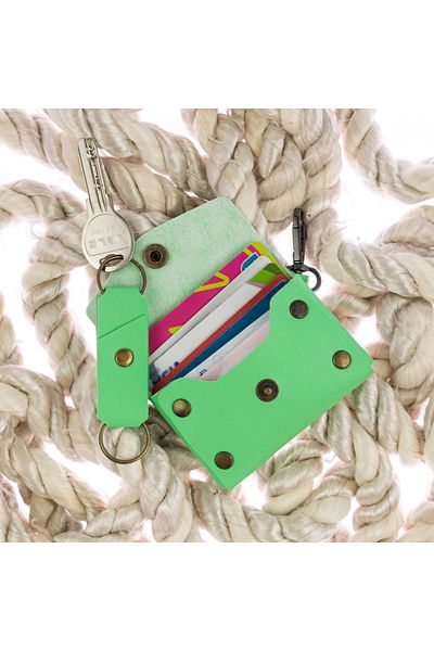 Miaju Pistachio Green Color Leather Coin Purse Set with Hooks, Best Gift for Special Occasions