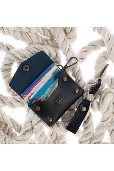 Miaju Dark Blue Color, Leather, Coin Purse Set with Hook, Best Gift for Special Occasions, Special Production