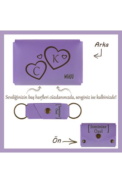 Miaju Purple Violet - Feel Your Love at Any Time! Name and Letter Custom Heart Wallet and Keychain Set, Gift