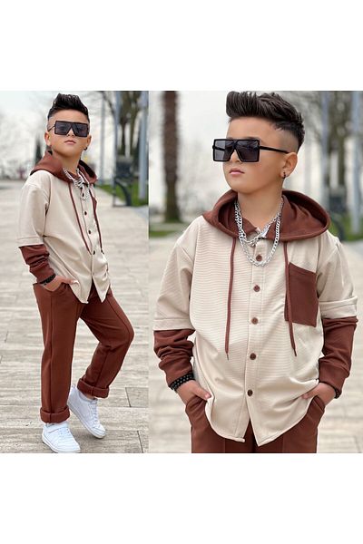 MUMİKİDS Boys' Lycra Hooded Shirt and Lycra Pants 2-Piece Set