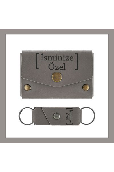 Miaju Ash Gray Color, Personalized Wallet and Keychain Set for Your Name, Unforgettable Souvenir Gift for Lover