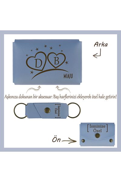 Miaju Romantic Sky Blue Set - Name, Initials, Heart Wallet and Keychain