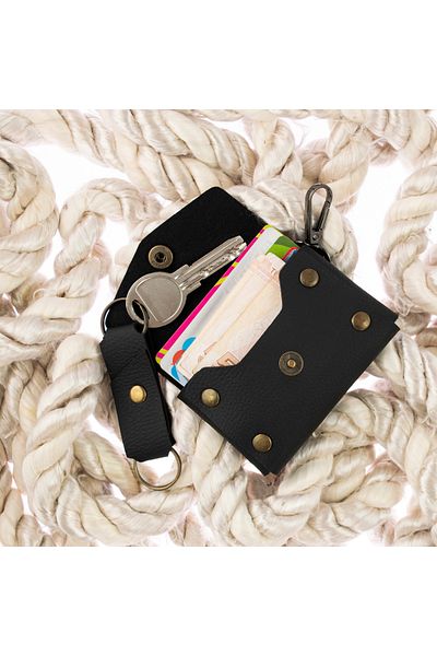 Miaju Matte Black Color Leather Coin Purse Set with Hooks, Best Gift for Special Occasions
