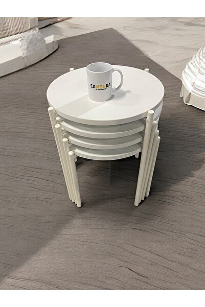 EDMONDA EV AKSESUAR ASYA ZİGON SEHPA 4LÜ SERVİS SEHPASI BEYAZ METAL AYAK