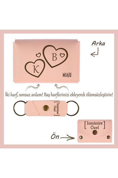 Miaju Kitten Mouth for Your Lover - Heart and Letter Embroidered Wallet and Keychain Set, Romantic Gift