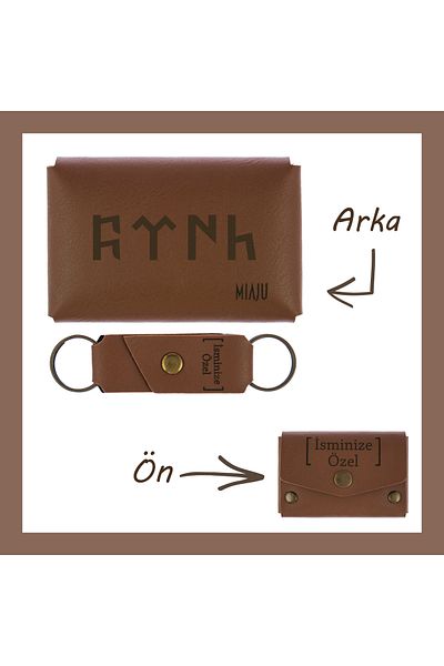miawiki Coffee Color, Turkish Written, Personalized, Wallet and Keychain Set, Friendly Gift, Perfect Souvenir