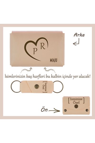 Miaju Powder Colored Your Name and Lover's Initial - Heart Motif Wallet and Keychain Set