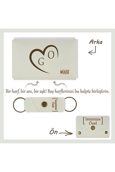Miaju White Color, Special Gift for Him on Valentine's Day! Letter and Heart Embroidered Wallet & Keychain Set
