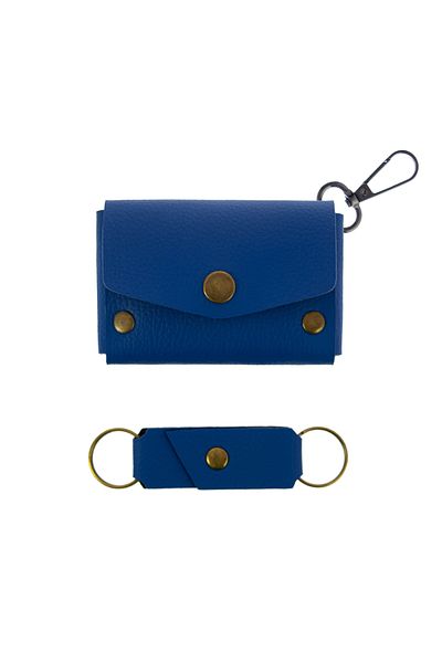 Miaju Saks Blue Color Leather Coin Purse Set with Hooks, Best Gift for Special Occasions