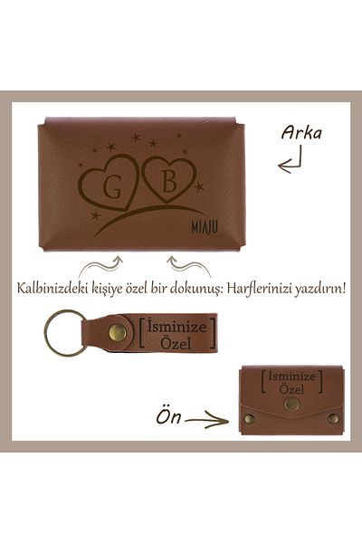Miaju Personalized in Your Heart - Coffee Color Double Heart Wallet and Keychain Set