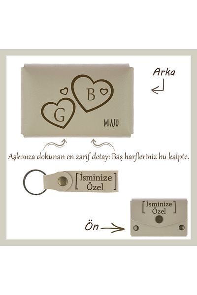 Miaju Eternalize Your Love Milk Coffee - Letter and Name Embroidered Wallet and Keychain Set