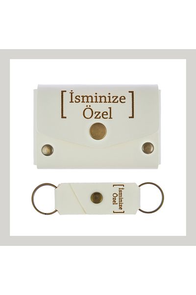 miawiki White Color, Gift Set Specially Prepared for Your Name, Collectible Wallet and Keychain Set