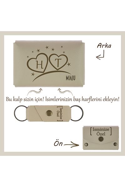 Miaju Milk Coffee Wallet and Keychain Set for Your Wife and Lover - Heart Letter and Name Written