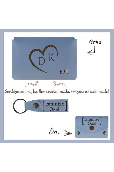 Miaju Sky Blue - Make Your Lover Your Love Immortal! Name and Letter Custom Heart Wallet and Keychain Set