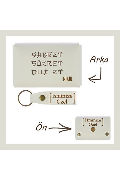 Miaju White Color - Patience, Gratitude, Pray, Letter Name Custom Wallet and Keychain Set, Send Lover