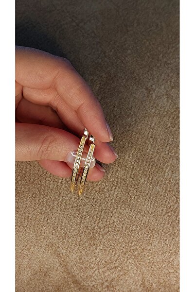 SABİNORA JEWELRY STORE Gümüş Kaplama 925 Ayar Zirkon taşlı Altın renkli Küpe
