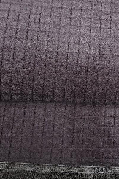 Teksev Square Plus Anthracite Color Sports Fringed Cutting Runner Non-Slip Machine Washable Tasseled Soft Carpet