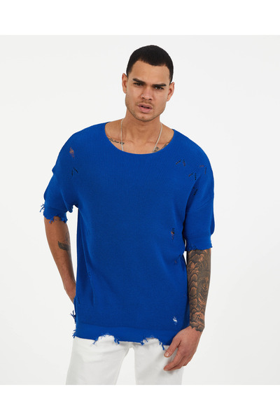 elkumoda Lazer Kesim Yırtık Detaylı Oversize Tişört Salaş Rahat ve Trend Bisi...