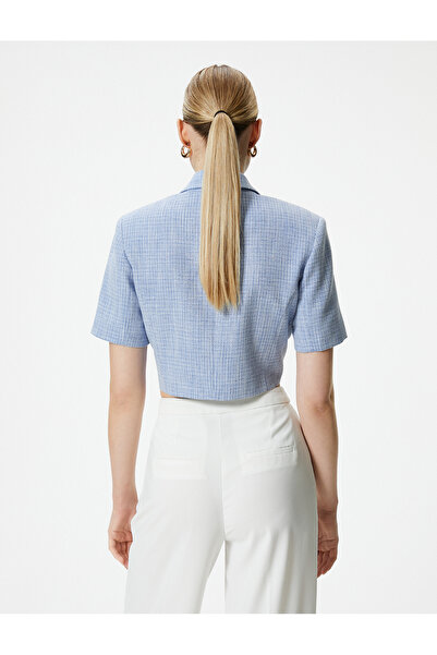 Koton Crop Blazer Ceket Kısa Kollu Kapaklı Cepli