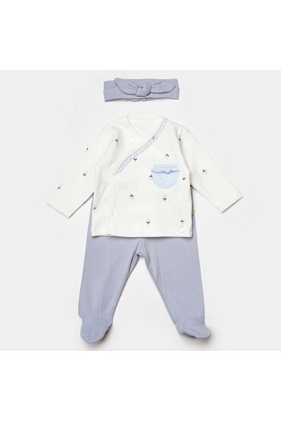 Bibaby Biorganik Love Floral 3 Piece Bodysuit Set - Ecru Lilac 73346