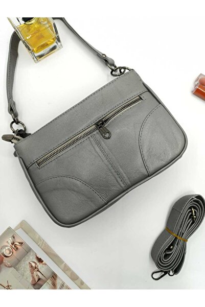 By EDUU Сумка через плече з натуральної шкіри, якість А, розкішна, сіра, жіноча