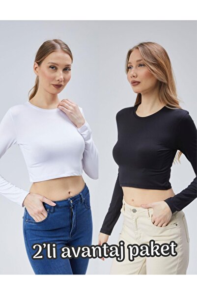 Virago Set de 2 bluză/body cu mânecă lungă cu decolteu rotund Soft Touch - al...