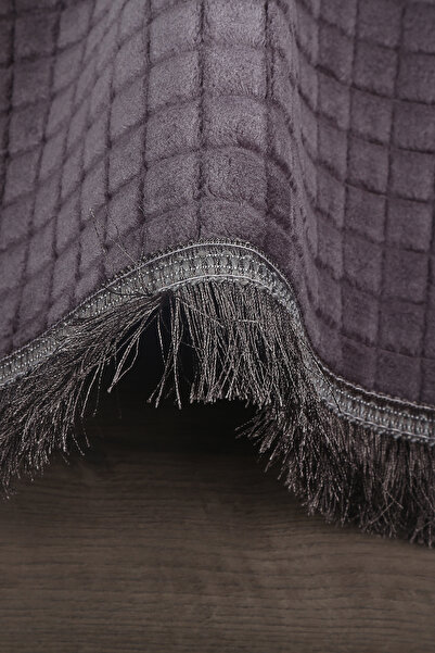 Teksev Square Plus Anthracite Color Sports Fringed Cutting Runner Non-Slip Machine Washable Tasseled Soft Carpet