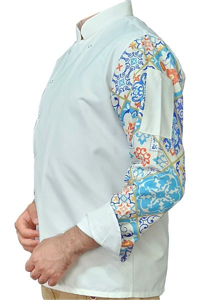 Ant Rotagrup Üniforma ve İş Elbiseleri Unisex Cook Jacket - Patterned, Snap Fastener, Long Sleeve, Chef Cook Kitchen Jacket, Ceramic Pattern