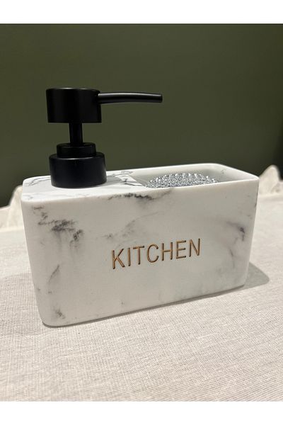 Sade Hediye Modern Marble Patterned Liquid Soap Dispenser with Sponge Compartment