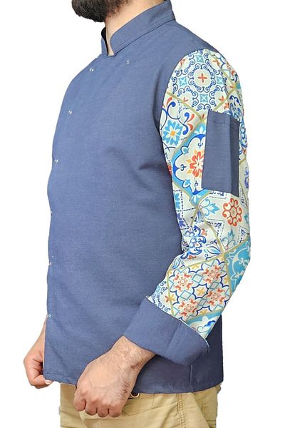Ant Rotagrup Üniforma ve İş Elbiseleri Unisex Cook Jacket - Patterned, Snap Fastener, Long Sleeve, Chef Cook Kitchen Jacket, Ceramic Pattern