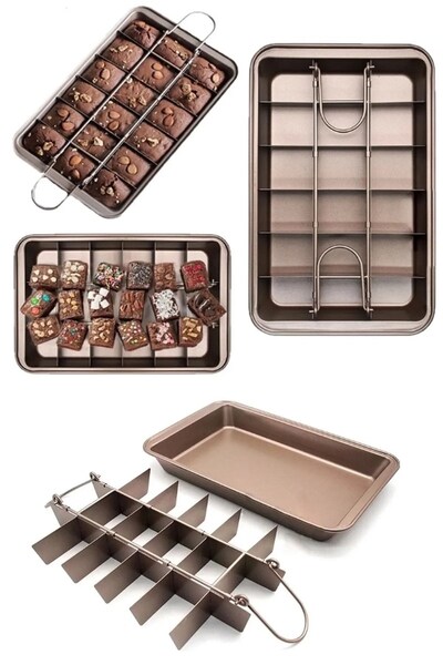 morponi 18 Compartment Brownie Cake Mold Stainless Steel Fireproof Non-Stick Cake Mold Baking Tray